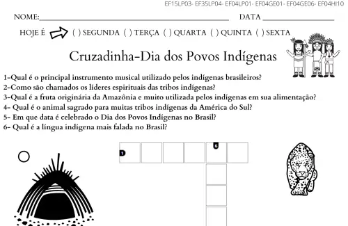 atividade 4º ano povos indígenas cruzadinha